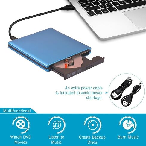 USB 3.0 External DVD-RW Drive Burner All-Aluminum Ultra Slim Portable DVD Rewriter Burner CD/DVD-RW Writer Burner for Laptop and Desktop PC Windows and Linux OS Apple Mac MacBook Pro (Blue) in Saudi Arabia