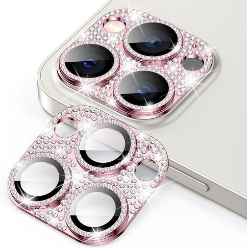 Goton for iPhone 15 Pro Max/iPhone 15 Pro Camera Lens Protector, Bling Tempered Glass Camera Screen Protector Glitter Diamond Metal Lens Cover for 15 Pro Max / 15 Pro Camera Accessories Pink in Saudi Arabia