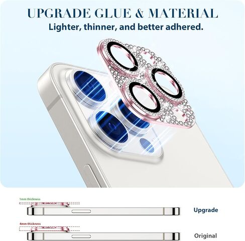 Goton for iPhone 15 Pro Max/iPhone 15 Pro Camera Lens Protector, Bling Tempered Glass Camera Screen Protector Glitter Diamond Metal Lens Cover for 15 Pro Max / 15 Pro Camera Accessories Pink in Saudi Arabia