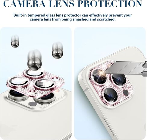Goton for iPhone 15 Pro Max/iPhone 15 Pro Camera Lens Protector, Bling Tempered Glass Camera Screen Protector Glitter Diamond Metal Lens Cover for 15 Pro Max / 15 Pro Camera Accessories Pink in Saudi Arabia