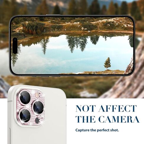 Goton for iPhone 15 Pro Max/iPhone 15 Pro Camera Lens Protector, Bling Tempered Glass Camera Screen Protector Glitter Diamond Metal Lens Cover for 15 Pro Max / 15 Pro Camera Accessories Pink in Saudi Arabia