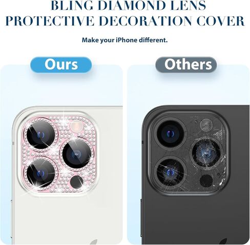 Goton for iPhone 15 Pro Max/iPhone 15 Pro Camera Lens Protector, Bling Tempered Glass Camera Screen Protector Glitter Diamond Metal Lens Cover for 15 Pro Max / 15 Pro Camera Accessories Pink in Saudi Arabia