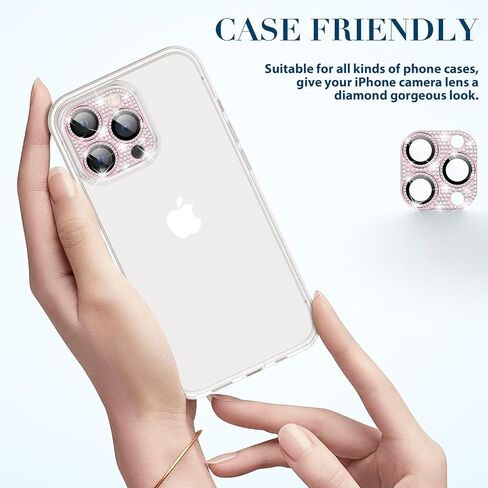 Goton for iPhone 15 Pro Max/iPhone 15 Pro Camera Lens Protector, Bling Tempered Glass Camera Screen Protector Glitter Diamond Metal Lens Cover for 15 Pro Max / 15 Pro Camera Accessories Pink in Saudi Arabia