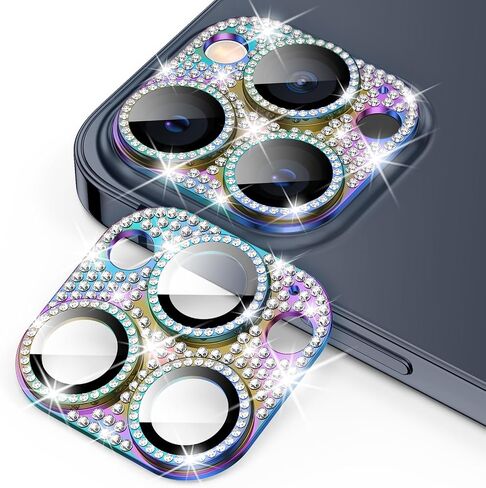Goton for iPhone 15 Pro Max/iPhone 15 Pro Camera Lens Protector, Bling Tempered Glass Camera Screen Protector Glitter Diamond Metal Lens Cover for 15 Pro Max / 15 Pro Camera Accessories Pink in Saudi Arabia