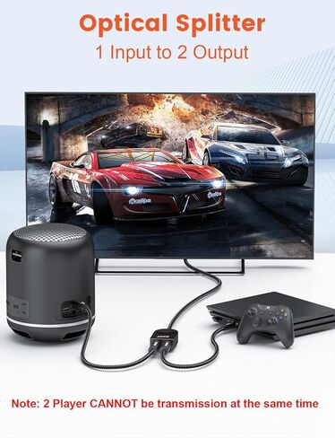 مقسم بصري 1 × 2 1 في 2 مقسم صوت بصري رقمي [يدعم LPCM2.0، دولبي ديجيتال، DTS 5.1] مقسم Toslink متوافق مع المسرح المنزلي، شريط الصوت، التلفزيون، مشغلات بلو راي، أسود in Kuwait