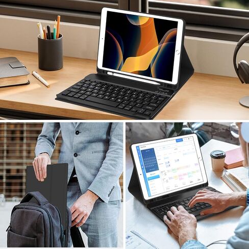 حافظة iPad 9th Gen 2021 مع لوحة مفاتيح 10.2 بوصة، iPad 8th Gen 2020/iPad 7th Gen 2019/iPad Air 3/iPad Pro 10.5 حافظة لوحة مفاتيح، لوحة مفاتيح بلوتوث لاسلكية قابلة للفصل مع حامل قلم لجهاز iPad 2021 9th in Saudi Arabia