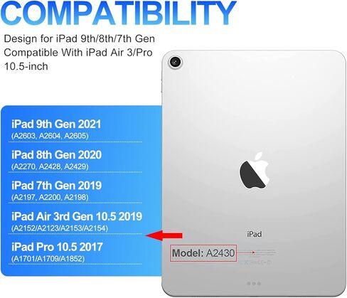 iPad 9th Gen 2021 Case with Keyboard 10.2 inch, iPad 8th Gen 2020/iPad 7th Gen 2019/iPad Air 3/iPad Pro 10.5 Keyboard Case, Detachable Wireless Bluetooth Keyboard with Pencil Holder for iPad 2021 9th in Kuwait