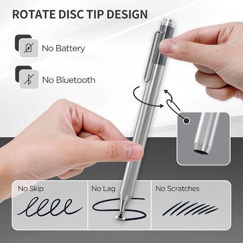Universal Stylus Pen, Clip Design Disc Tip Capacitive Stylus Pencil for Apple iPad/iPhone/Samsung Galaxy Tab Tablet/Fire HD/MI/HUAWEI/All Touch Screens | Included 5pcs Replacement Tips & Pen case in Saudi Arabia