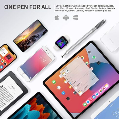 Universal Stylus Pen, Clip Design Disc Tip Capacitive Stylus Pencil for Apple iPad/iPhone/Samsung Galaxy Tab Tablet/Fire HD/MI/HUAWEI/All Touch Screens | Included 5pcs Replacement Tips & Pen case in Saudi Arabia