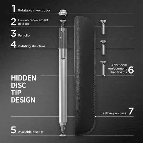 Universal Stylus Pen, Clip Design Disc Tip Capacitive Stylus Pencil for Apple iPad/iPhone/Samsung Galaxy Tab Tablet/Fire HD/MI/HUAWEI/All Touch Screens | Included 5pcs Replacement Tips & Pen case in Saudi Arabia