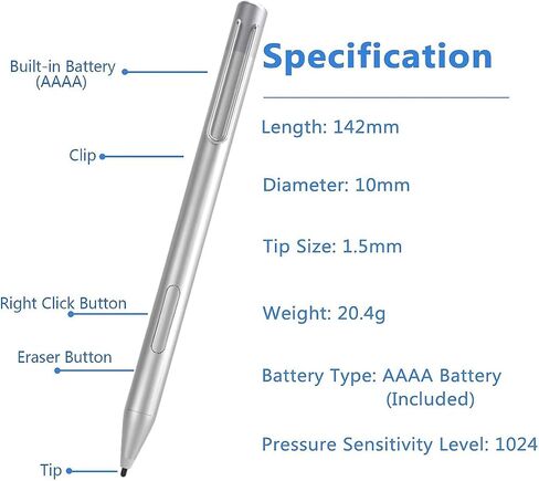 Stylus Pen for Microsoft Surface, Palm Rejection, Compatible with Surface Pro X/8/7/6/5/4/3, Surface Book 3/2/1, Surface Go3/2/1, Surface Laptop with1024 high Pressure Sensitivity (White) in Saudi Arabia
