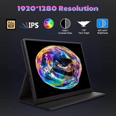 شاشة محمولة مقاس 10.5 بوصة بدقة FHD 1920x1280 للألعاب مع شاشة IPS صغيرة الحجم من النوع C وHDMI فائقة النحافة مع غطاء ذكي ومكبرات صوت، VESA in Saudi Arabia
