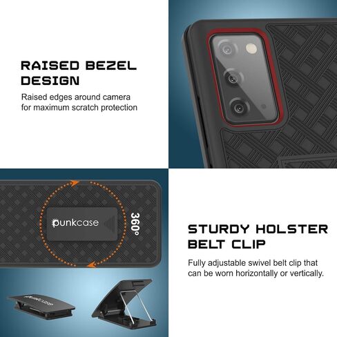 PunkCase Galaxy Note 20 Holster Belt Clip Case W/Screen Protector & Built-in Kickstand | Dual Layer Hybrid TPU 360 Full Body Protection [Slim Fit] for Samsung Note20 5G (6.7") (Black in Saudi Arabia