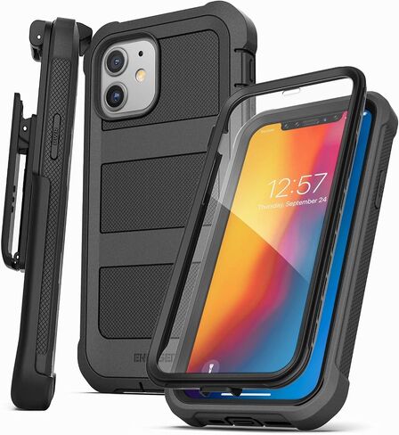 Encased Falcon Armor Designed for iPhone 12 Mini Case with Built-in Screen Protector - Ultra Protective Full-Body Cover with Belt Clip Holster (Black) in Saudi Arabia