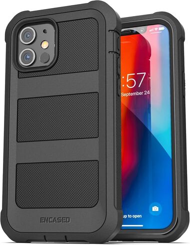 Encased Falcon Armor Designed for iPhone 12 Mini Case with Built-in Screen Protector - Ultra Protective Full-Body Cover with Belt Clip Holster (Black) in Saudi Arabia