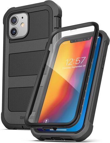 Encased Falcon Armor Designed for iPhone 12 Mini Case with Built-in Screen Protector - Ultra Protective Full-Body Cover with Belt Clip Holster (Black) in Saudi Arabia