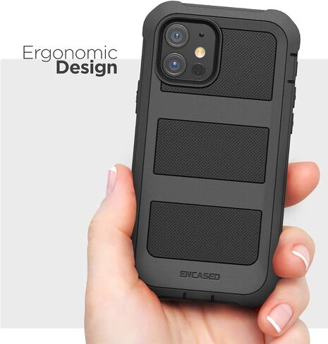 Encased Falcon Armor Designed for iPhone 12 Mini Case with Built-in Screen Protector - Ultra Protective Full-Body Cover with Belt Clip Holster (Black) in Saudi Arabia