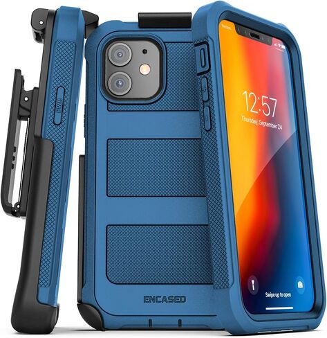 Encased Falcon Armor Designed for iPhone 12 Mini Case with Built-in Screen Protector - Ultra Protective Full-Body Cover with Belt Clip Holster (Black) in Saudi Arabia