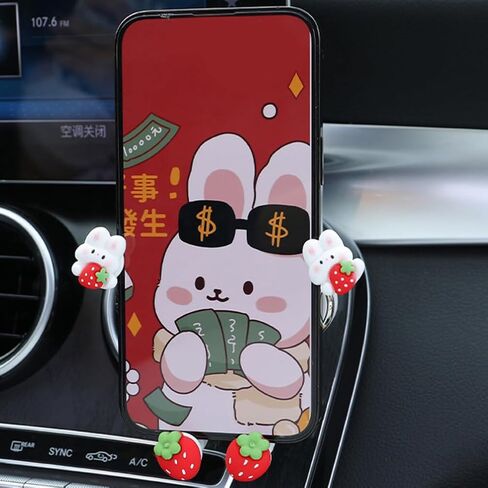 Cute Phone Mount for Car, Cute Zodiac Rabbit Car Phone Holder, Bunny Phone Mount Air Vent Mobile Phone Support for All Cell Phone in Saudi Arabia