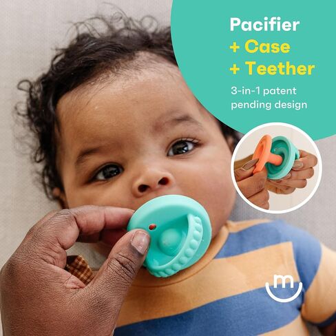 Flip and Store Pacifier | Silicone Newborn to Toddler Pacifiers with Protective Case | Teething Ring and 2 Air Holes for Added Safety in Saudi Arabia