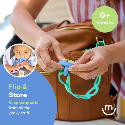 Flip and Store Pacifier | Silicone Newborn to Toddler Pacifiers with Protective Case | Teething Ring and 2 Air Holes for Added Safety in Saudi Arabia