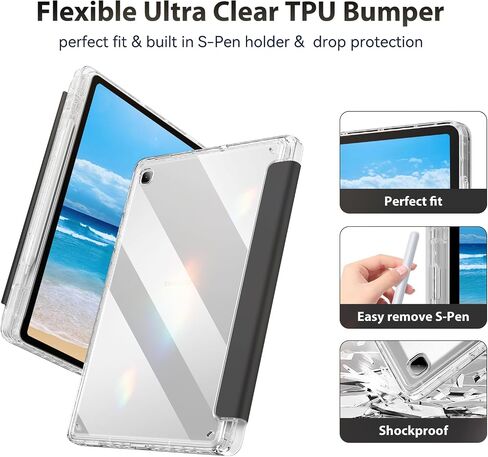 حافظة DUNNO لهاتف Samsung Galaxy Tab S6 Lite 10.4 بوصة 2024/2022/2020 مع حامل قلم S، غطاء نحيف للغاية مقاوم للصدمات مع غطاء خلفي شفاف عالي لجهاز Galaxy Tab S6 Lite الجديد 10.4 بوصة 2024 (أسود) in Saudi Arabia