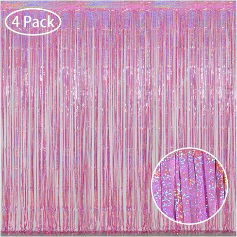Melsan Pink Tinsel Curtain Valentine Day Party Decorations - 3.2ft X 8ft Foil Fringe Backdrop Party Decorations for Girls Birthday Princess Euphoria Theme Party Backdrop - 4 Packs in Kuwait