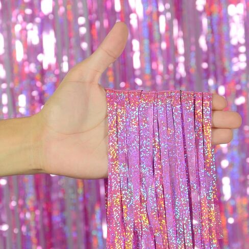 Melsan Pink Tinsel Curtain Valentine Day Party Decorations - 3.2ft X 8ft Foil Fringe Backdrop Party Decorations for Girls Birthday Princess Euphoria Theme Party Backdrop - 4 Packs in Kuwait