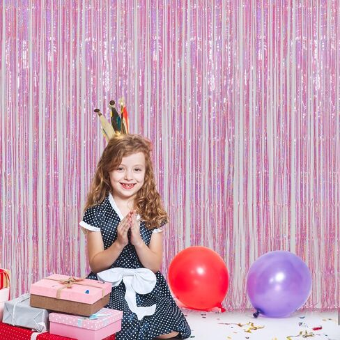 Melsan Pink Tinsel Curtain Valentine Day Party Decorations - 3.2ft X 8ft Foil Fringe Backdrop Party Decorations for Girls Birthday Princess Euphoria Theme Party Backdrop - 4 Packs in Kuwait
