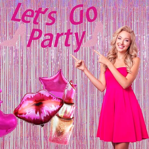 Melsan Pink Tinsel Curtain Valentine Day Party Decorations - 3.2ft X 8ft Foil Fringe Backdrop Party Decorations for Girls Birthday Princess Euphoria Theme Party Backdrop - 4 Packs in Kuwait