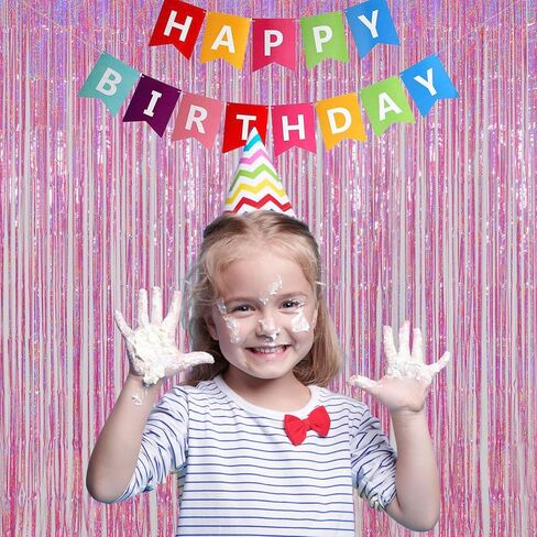 Melsan Pink Tinsel Curtain Valentine Day Party Decorations - 3.2ft X 8ft Foil Fringe Backdrop Party Decorations for Girls Birthday Princess Euphoria Theme Party Backdrop - 4 Packs in Kuwait