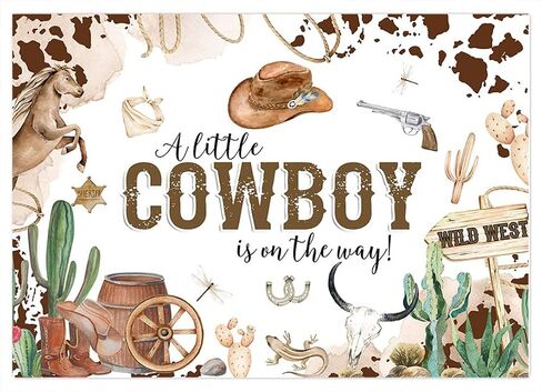 Avezano Cowboy Baby Shower Backdrops A Little Cowboy is On The Way Background Cowboy Backdrop for Baby Shower Party Decorations(Brown, 7x5ft) in Saudi Arabia