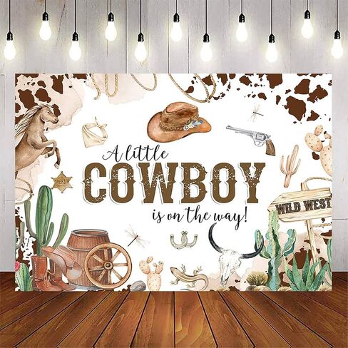 Avezano Cowboy Baby Shower Backdrops A Little Cowboy is On The Way Background Cowboy Backdrop for Baby Shower Party Decorations(Brown, 7x5ft) in Saudi Arabia