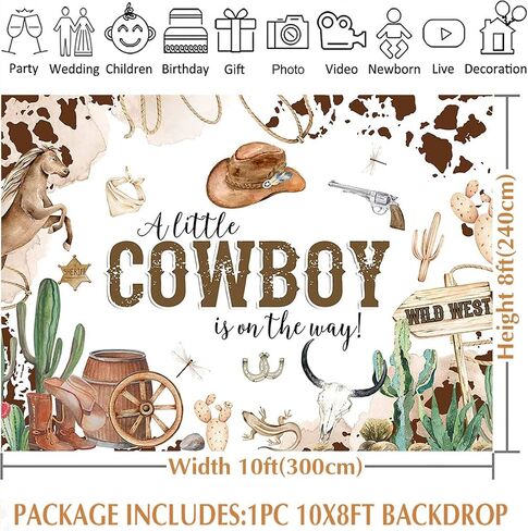 Avezano Cowboy Baby Shower Backdrops A Little Cowboy is On The Way Background Cowboy Backdrop for Baby Shower Party Decorations(Brown, 7x5ft) in Saudi Arabia