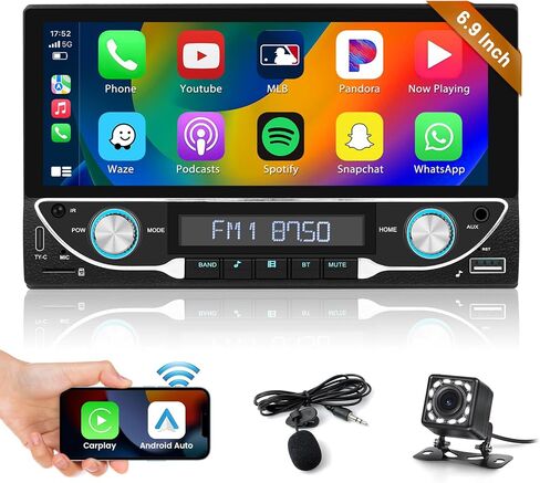 Car Radio Double Din Car Stereo with Wireless Apple Carplay Android Auto,Inefala 6.9 Inch Touch Screen Bluetooth Car Audio Receivers FM Radio Mirror Link Head Unit SWC Backup Cam USB&Type-C port in Saudi Arabia
