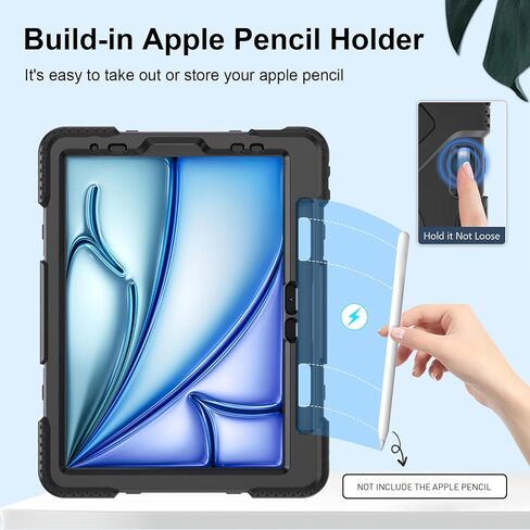 Case for iPad Air 11 Inch 2024: Military Grade Full-Body Protective Cover Case for iPad Air 11 - Rotating Stand - Hand/Shoulder Strap, Black in Saudi Arabia
