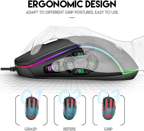 ماوس الألعاب 6D ماوس سلكي للكمبيوتر بتصميم مريح RGB ضوء الفئران الضوئية لأجهزة الكمبيوتر المحمول in Saudi Arabia