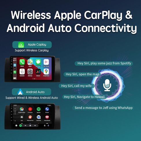 6 جيجابايت 128 جيجابايت 9 بوصة شاشة لمس راديو Apple Car Play اللاسلكية لسيارات BMW 5 Series E39 M5 1996-2002، X5 E53 2000-2006 ستيريو السيارة مع بلوتوث Android Auto، DSP 48-Band EQ، راديو AM/FM، 5 جيجا هرتز واي فاي in Kuwait
