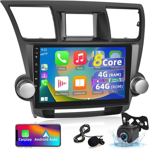 [8 Core 4+64G] Android Car Stereo for Toyota Highlander 2008 2009-2013 with Wireless Carplay & Android Auto - 10.1 Inch IPS Touchscreen with WiFi/DSP/Multiple UI Themes + AHD Rear View Camera in Saudi Arabia