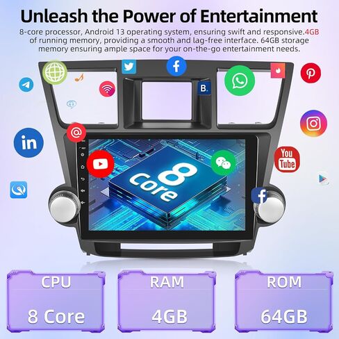 [8 Core 4+64G] Android Car Stereo for Toyota Highlander 2008 2009-2013 with Wireless Carplay & Android Auto - 10.1 Inch IPS Touchscreen with WiFi/DSP/Multiple UI Themes + AHD Rear View Camera in Saudi Arabia