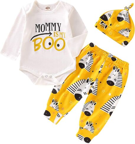Baby Boy Clotehs Infant Girls Romper Long Pants Hat 3 Pcs Outfits Set Fall Spring 0-18M in Saudi Arabia
