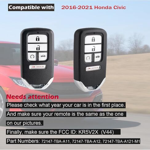 Key Fob Remote Replacement Compatible with Honda Civic 2016 2017 2018 2019 2020 2021 Smart Keyless Entry Remote Car Key KR5V2X(V44)，72147-TBA-A11 in Saudi Arabia