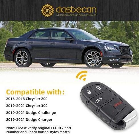 Dasbecan Key Fob Replacement Keyless Entry 4 Buttons Compatible with Chrysler 200 2015-2018 Chrysler 300 Dodge Challenger Charger 2019-2021 Smart Remote Control Replace# 68155686AB M3M-40821302 in Saudi Arabia