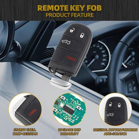 Dasbecan Key Fob Replacement Keyless Entry 4 Buttons Compatible with Chrysler 200 2015-2018 Chrysler 300 Dodge Challenger Charger 2019-2021 Smart Remote Control Replace# 68155686AB M3M-40821302 in Saudi Arabia