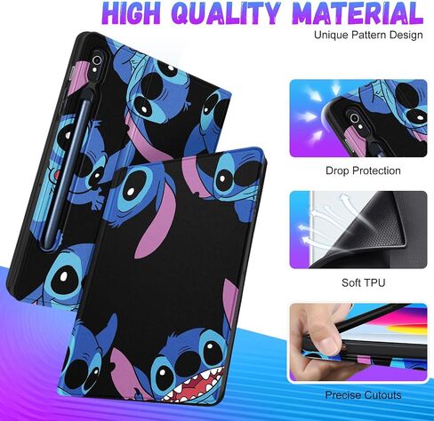 Trendy Fun for Samsung Galaxy Tab S9 Case 11 inch/ S9 Fe 5G 10.9 inch 2023 Cute Cartoon Character Kawaii Smart Covers for Girls Kids Boys Teens Design Stand Folio for Galaxy Tab S9/S9fe, BlackStit in Saudi Arabia