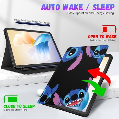 Trendy Fun for Samsung Galaxy Tab S9 Case 11 inch/ S9 Fe 5G 10.9 inch 2023 Cute Cartoon Character Kawaii Smart Covers for Girls Kids Boys Teens Design Stand Folio for Galaxy Tab S9/S9fe, BlackStit in Saudi Arabia