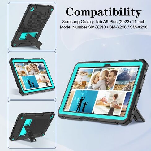 حافظة LTROP لهاتف Samsung Galaxy Tab A9+ Plus 2023 (SM-X210/X216/X218) مقاس 11 بوصة، حافظة متينة مقاومة للصدمات لجهاز Galaxy Tab A9+ / A9 Plus مع مسند للرجال والأطفال الصغار والأولاد والبنات، باللون الأسود والفيروزي in Kuwait