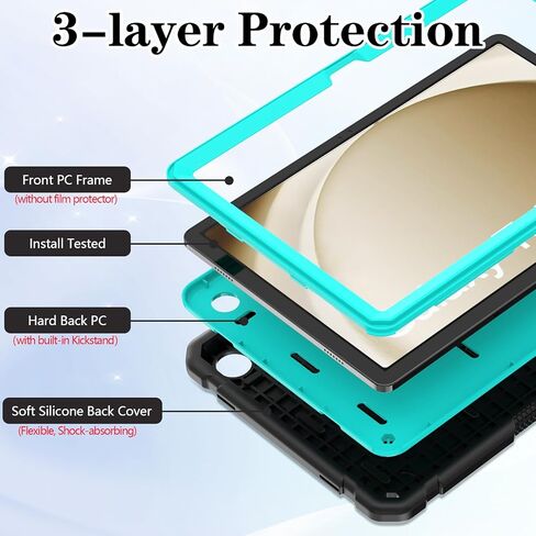 حافظة LTROP لهاتف Samsung Galaxy Tab A9+ Plus 2023 (SM-X210/X216/X218) مقاس 11 بوصة، حافظة متينة مقاومة للصدمات لجهاز Galaxy Tab A9+ / A9 Plus مع مسند للرجال والأطفال الصغار والأولاد والبنات، باللون الأسود والفيروزي in Kuwait