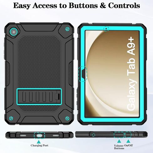 حافظة LTROP لهاتف Samsung Galaxy Tab A9+ Plus 2023 (SM-X210/X216/X218) مقاس 11 بوصة، حافظة متينة مقاومة للصدمات لجهاز Galaxy Tab A9+ / A9 Plus مع مسند للرجال والأطفال الصغار والأولاد والبنات، باللون الأسود والفيروزي in Kuwait