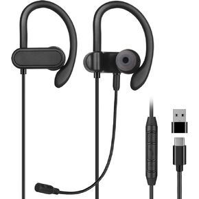 USB Earbuds for Smartphones & PCs with USB-C & USB-A Connections, Boom Mic & Wrap-Around Ear Hooks - Perfect for Zoom, Teams, Skype, Call Centers, and Remote Work